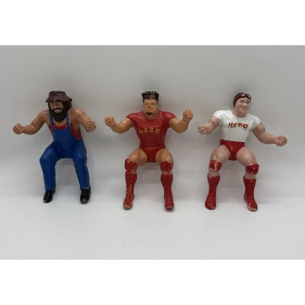 1985 ROWDY RODDY PIPER, HILLBILLY JIM NIKOLAI VOLKOFF WWF LJN THUMB WRESTLER LOT